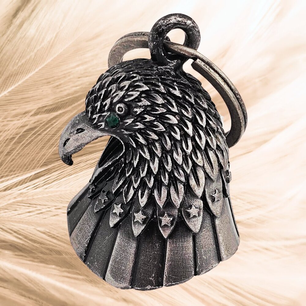 Vintage Eagle Guardian Bell Keychain Silver Tone Motorcycle Biker Bell - Picture 3 of 8